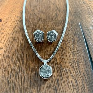 Kendra Scott Platinum Drusy Stud Earrings/Necklace